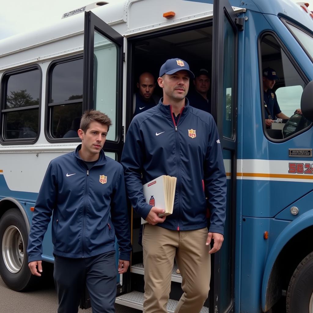 NFL coach boarding a team bus