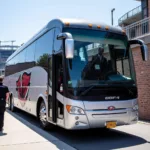 NFL team bus arriving at stadium