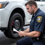 Non-Sworn Car Service Officer Inspecting a Vehicle