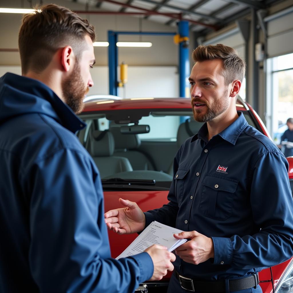 Customer Discussing Car Repair with Mechanic in Northampton