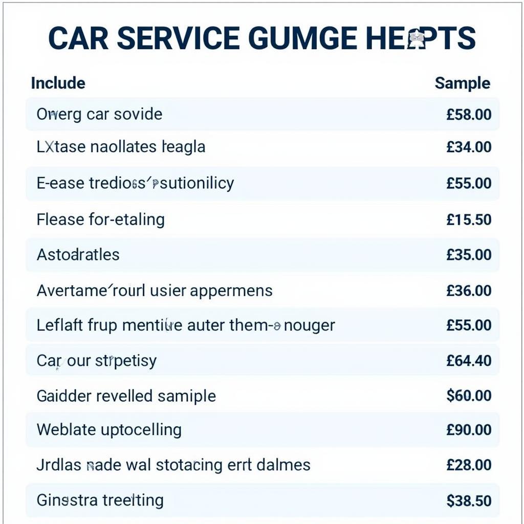 Norwich Car Service Price List