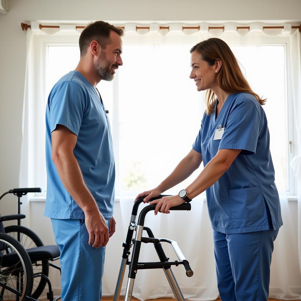 Nurse Assisting Patient with Exercises at Home