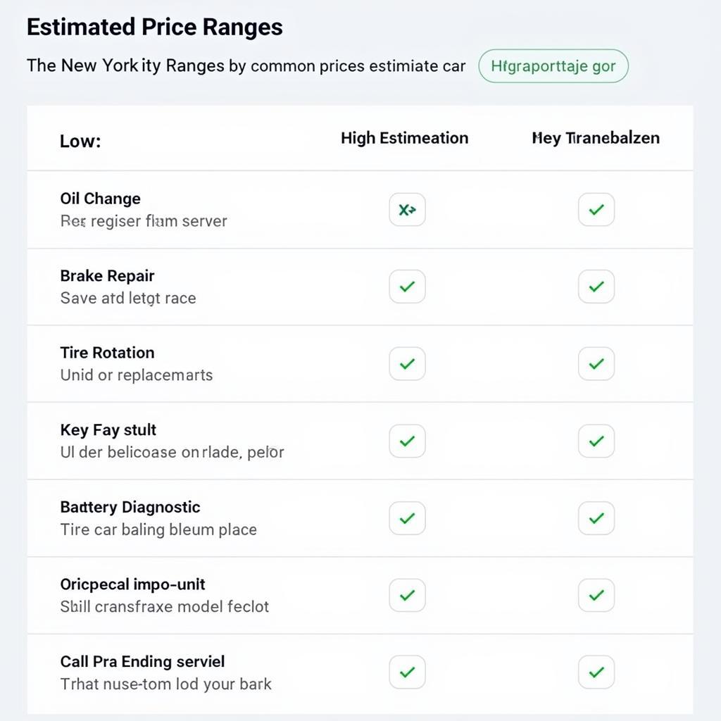 NYC Car Service Price List