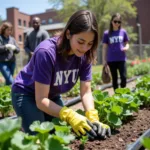 NYU Student Volunteering at a Community Garden