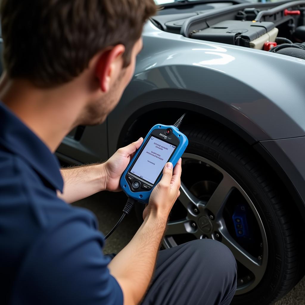 Mechanic Using OBD-II Scanner to Diagnose Check Engine Light