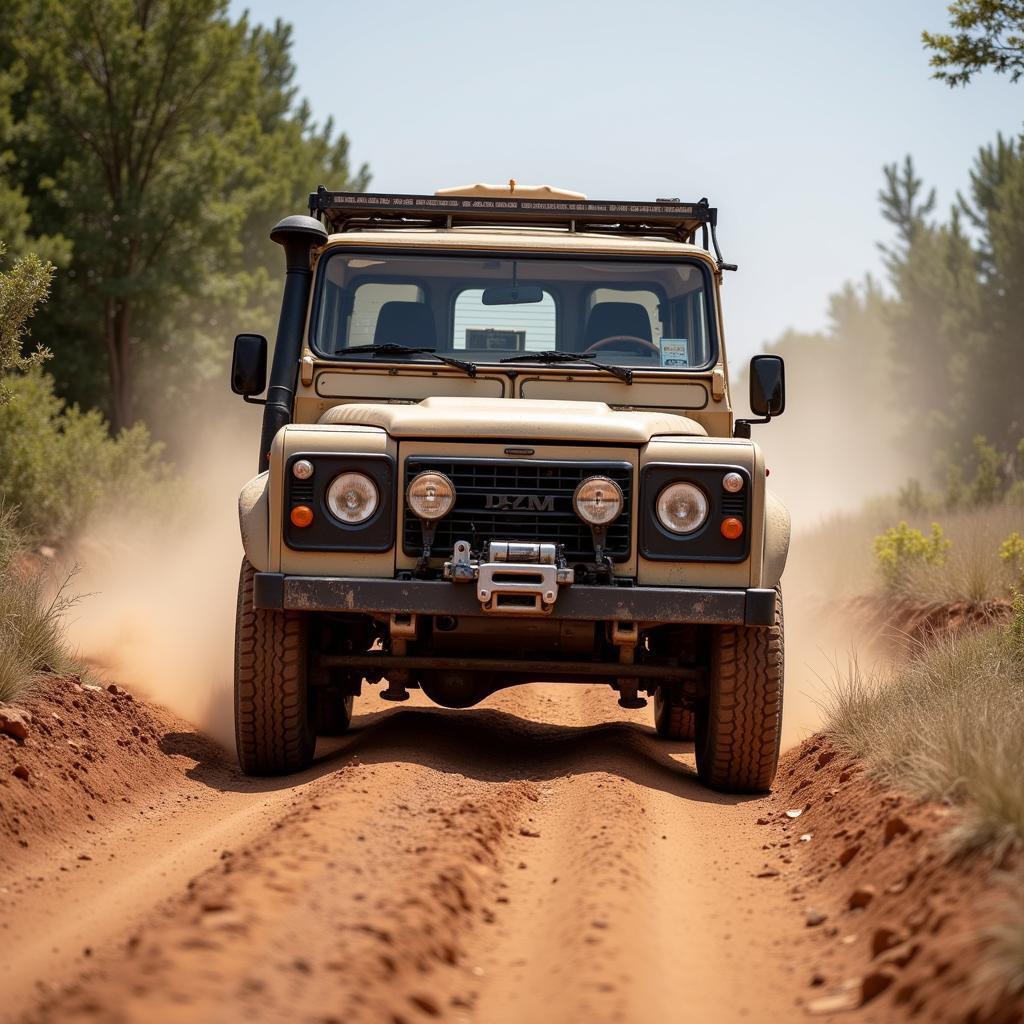 Off-road vehicle driving in extremely dusty conditions