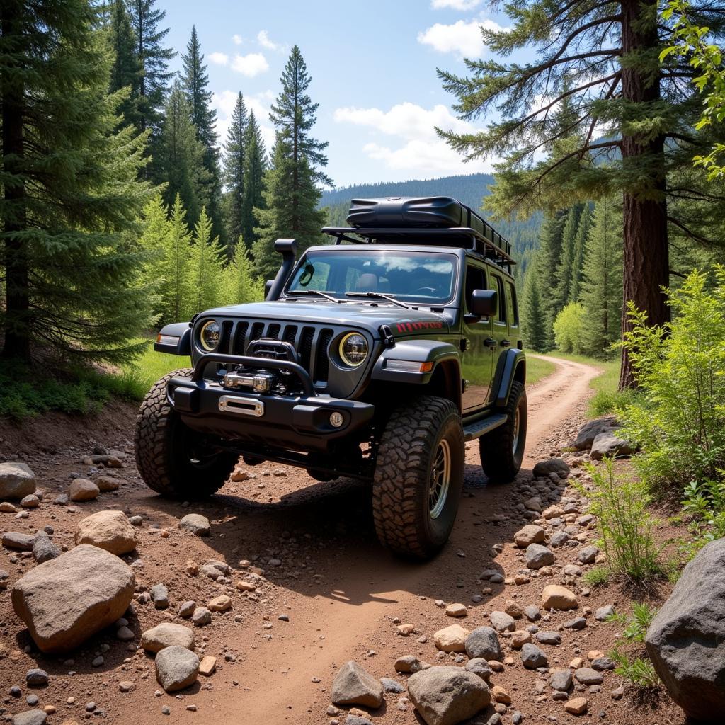 Off-Road Vehicle on Adams Forest Service Road: A high-clearance 4x4 vehicle navigates the challenging terrain of Adams Forest Service Road.