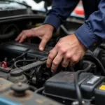 Inspecting an older car's engine