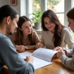 Parents reviewing a child care philosophy document