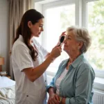 Domiciliary Care Assistant Helping Elderly Woman