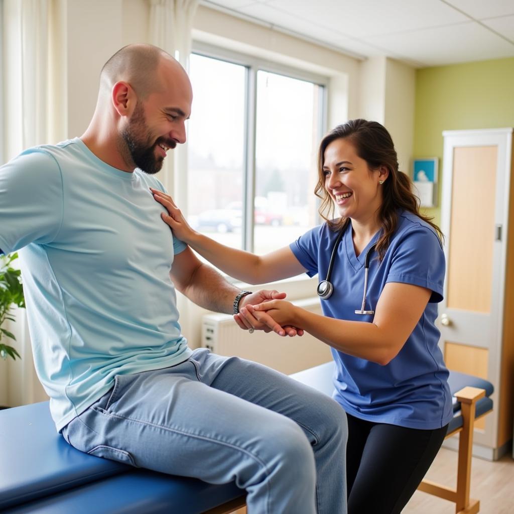 Physical Therapist Assisting a Patient with Exercises