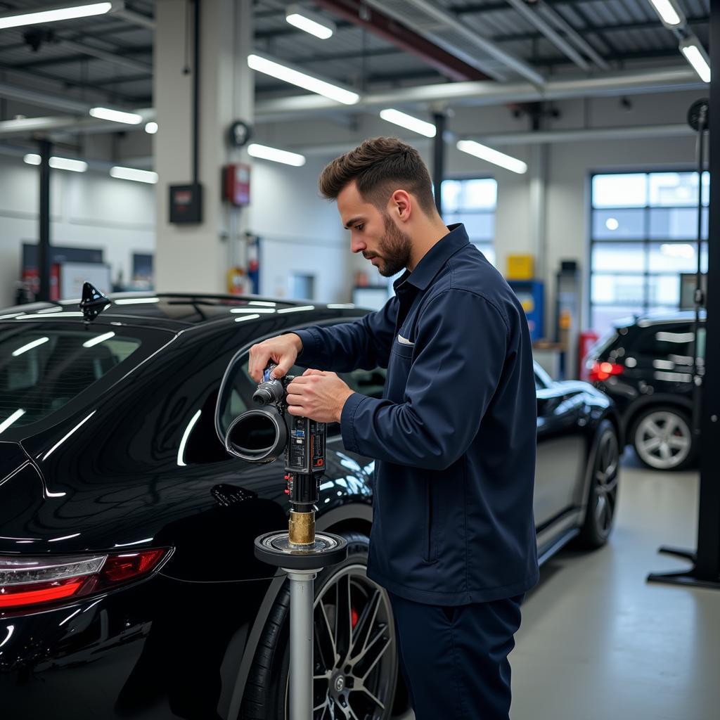 Experienced Technician Working on a Luxury Car