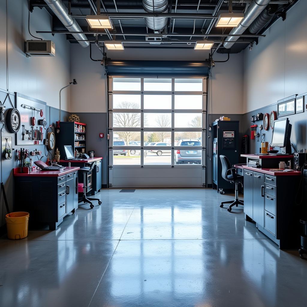 Inside a modern and clean car service center in Preston