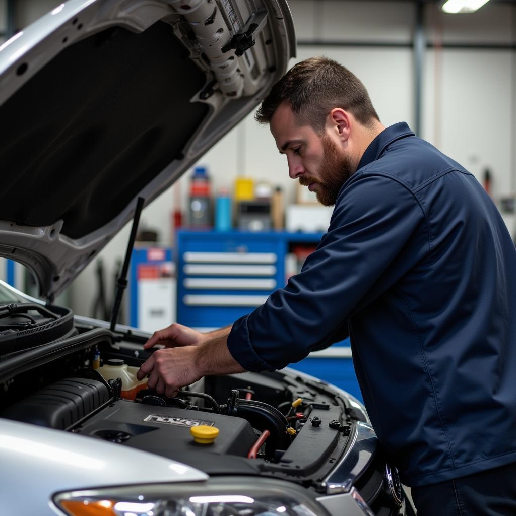 Mechanic performing preventative car maintenance in New Richmond WI