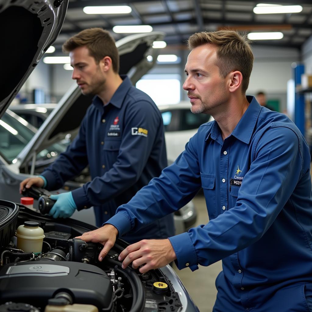 Professional Car Mechanic Working on a Car Engine