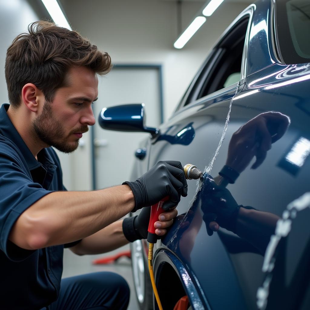 Professional Car Paint Touch Up Process in a Body Shop