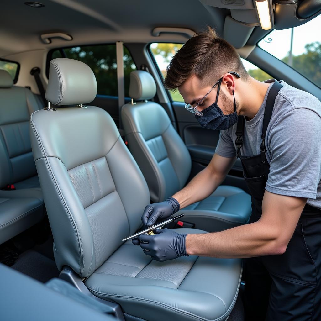 Professional Car Seat Dyeing Process in a Workshop