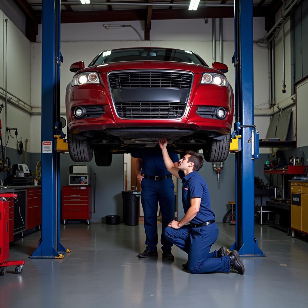 Car undergoing professional service at a repair shop