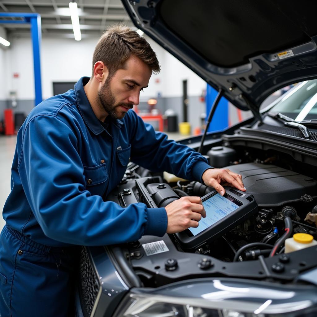 Professional Mechanic Conducting Car Inspection