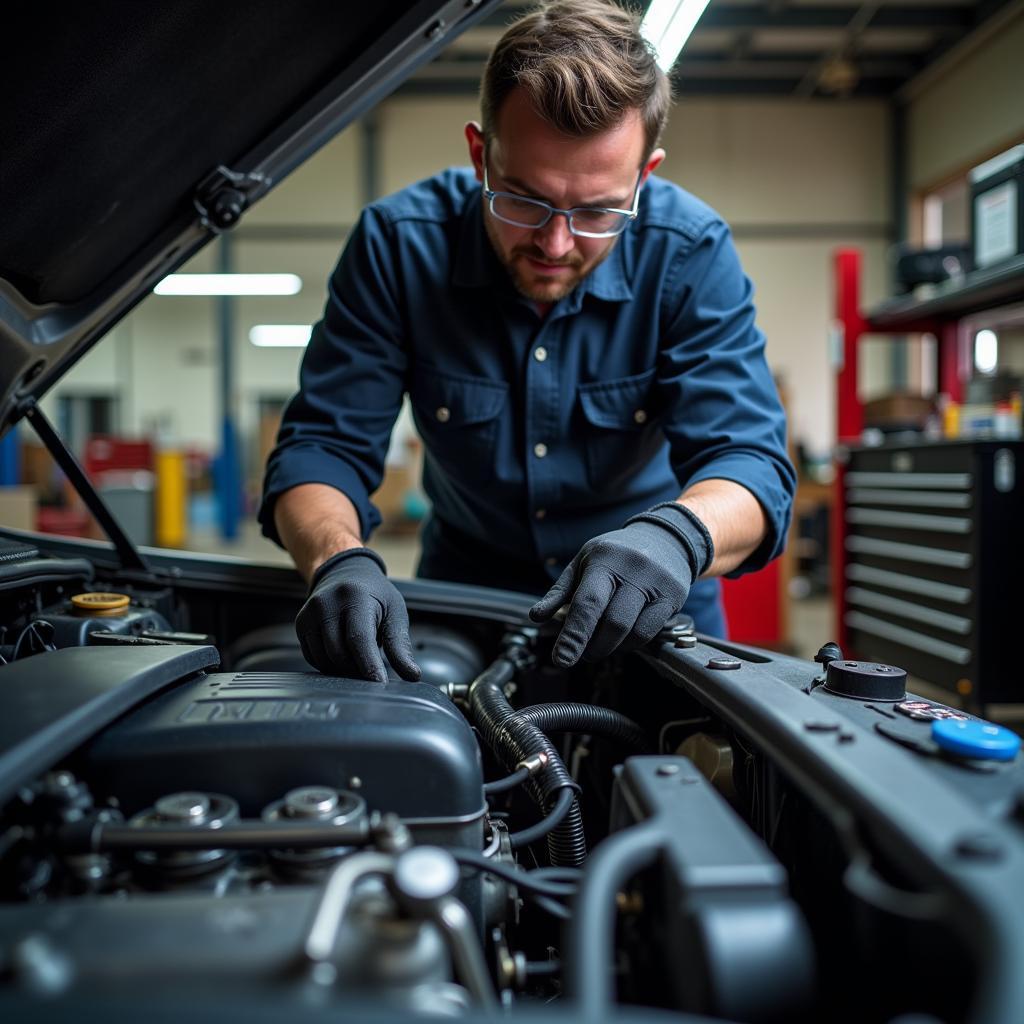 Professional Mechanic Working on Car Engine