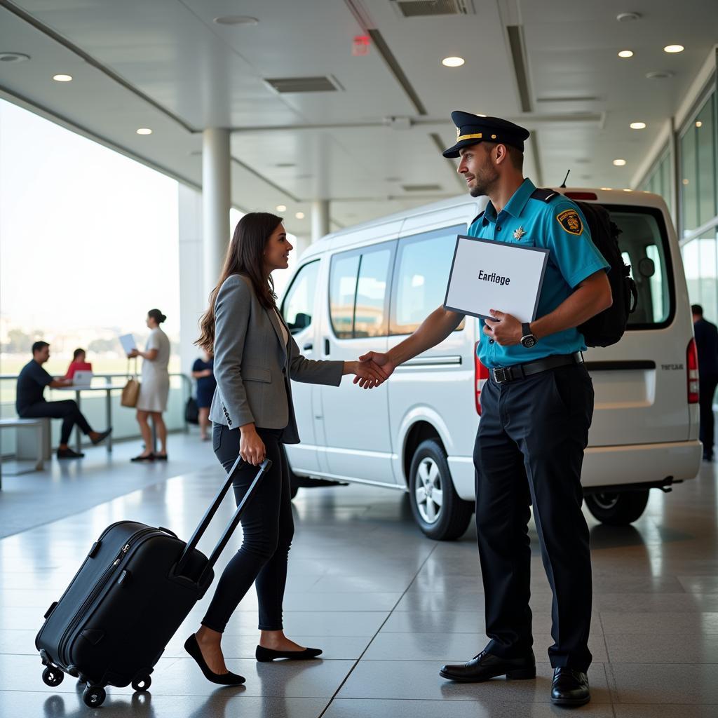 Traveler arriving at Punta Cana Airport being greeted by a private car service driver.