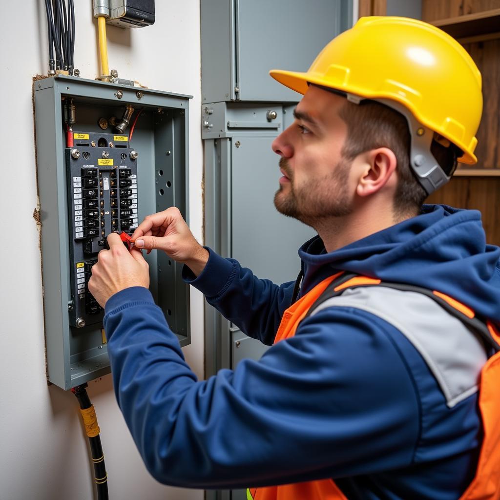 A qualified electrician installing an EV charger and ensuring safety and code compliance.