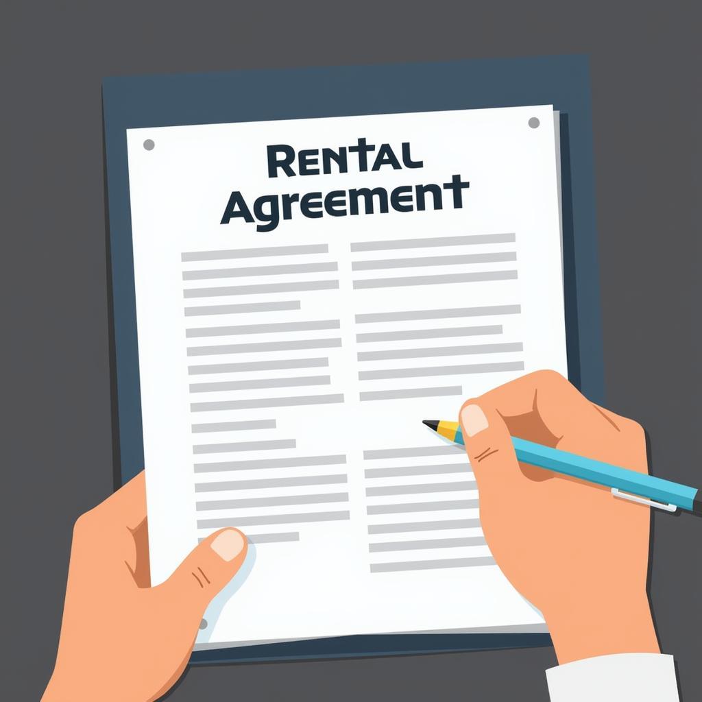 Person carefully reviewing car rental agreement