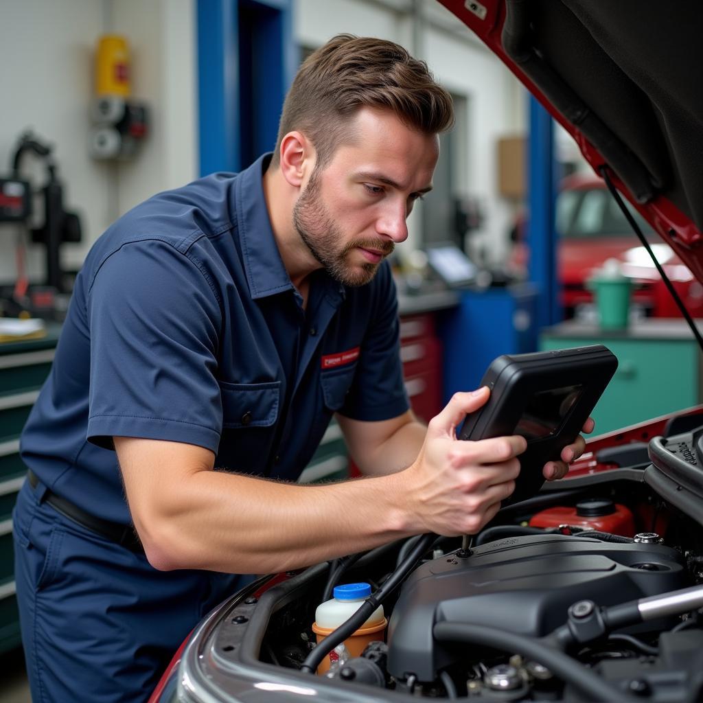 Mechanic inspecting a car engine during a regular service in Australia