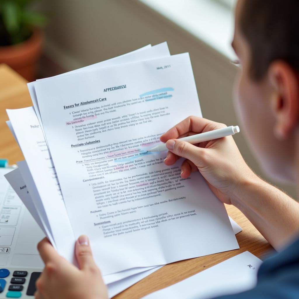 Person reviewing a long-term care insurance policy document