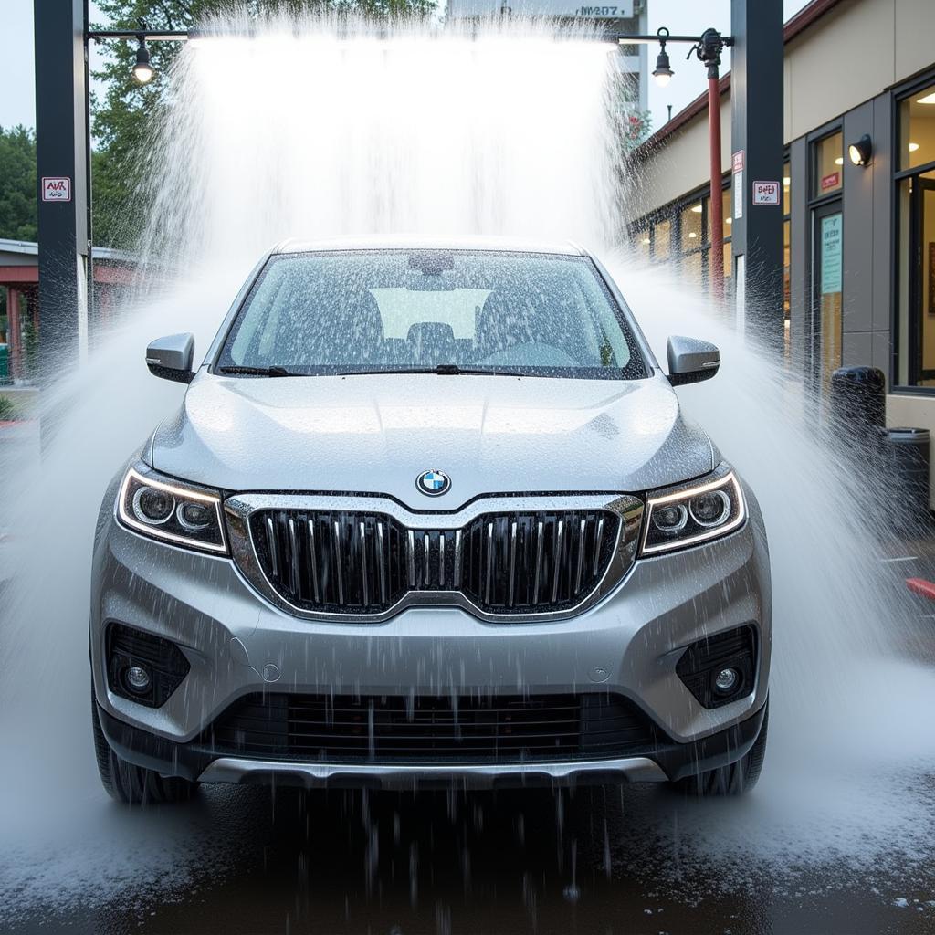 Rinsing Car at Self-Service Car Wash