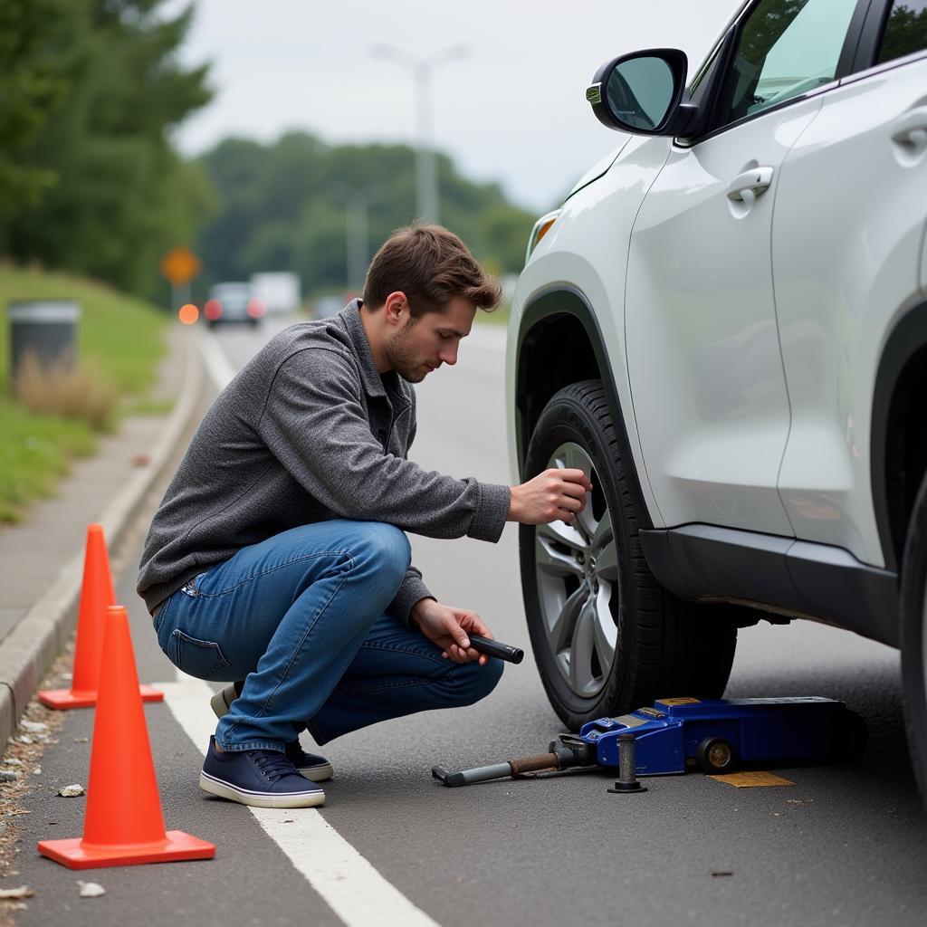 Changing a Flat Tire on the Roadside