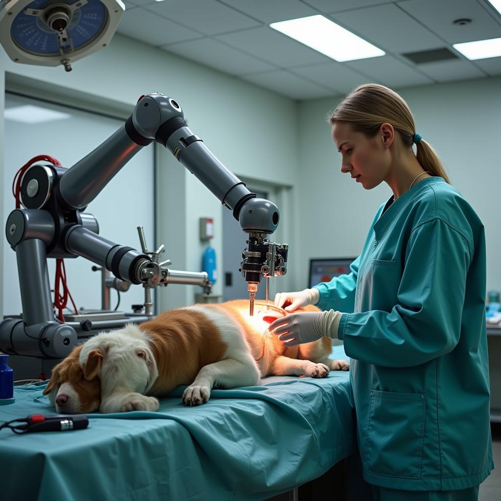 Robot assisting a veterinary surgeon