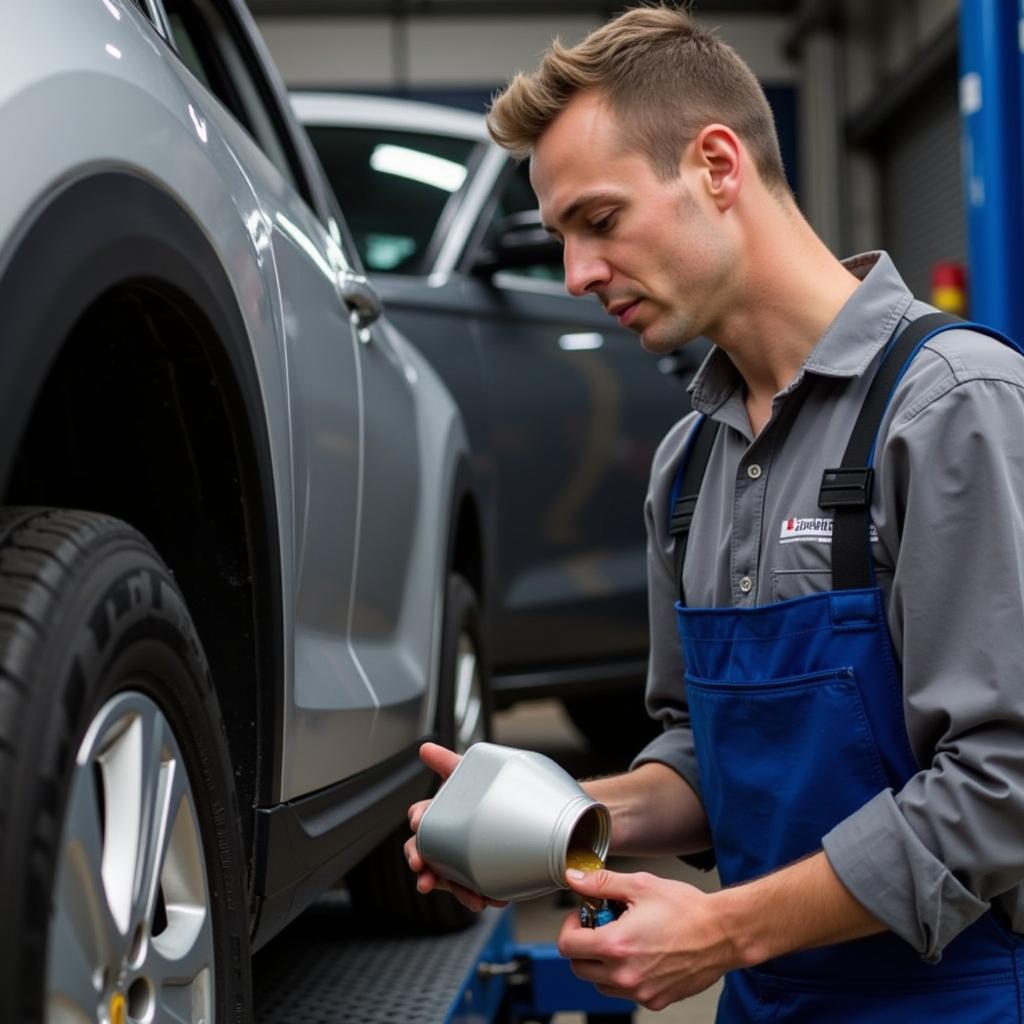 Routine car maintenance being performed in Drumcondra