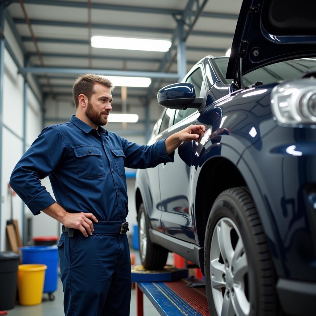 Mechanic performing a safe car service