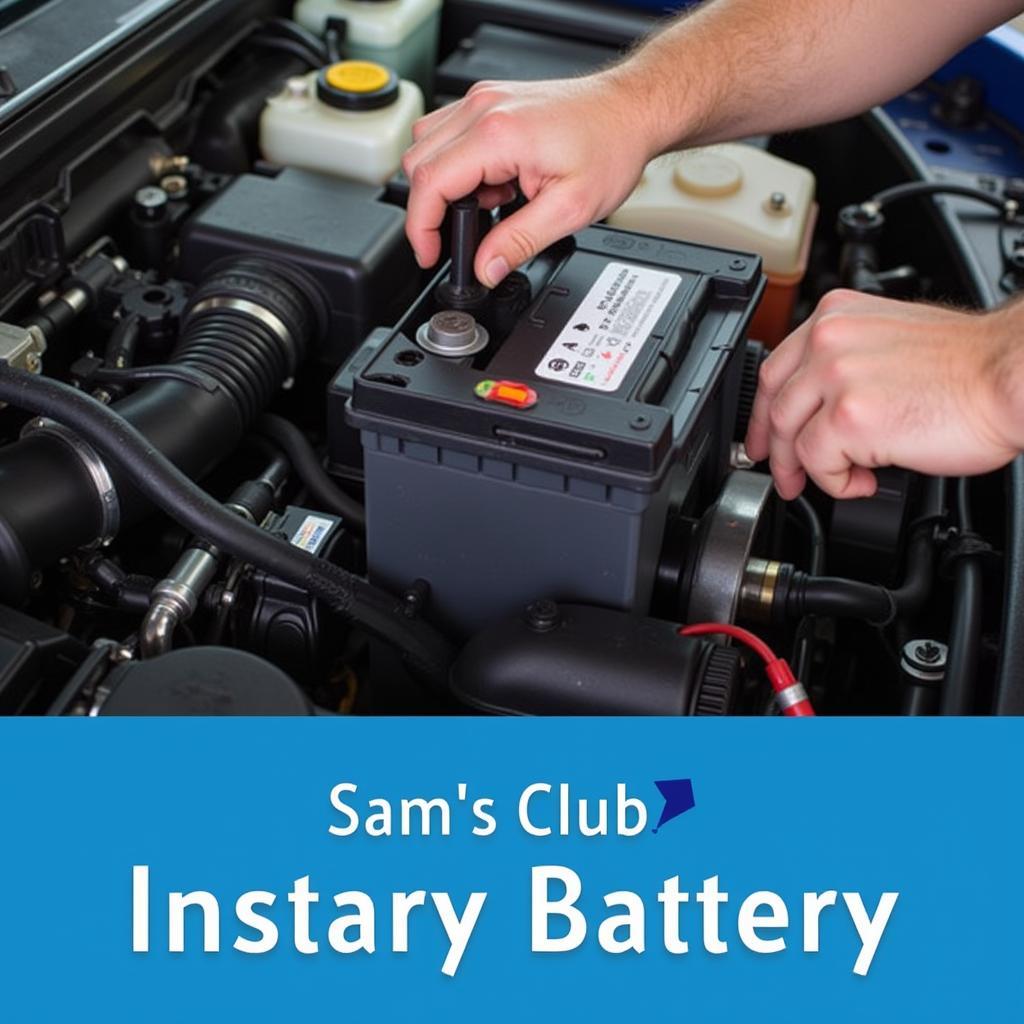 Sam's Club Battery Installation -  Image of a mechanic installing a car battery at Sam's Club.