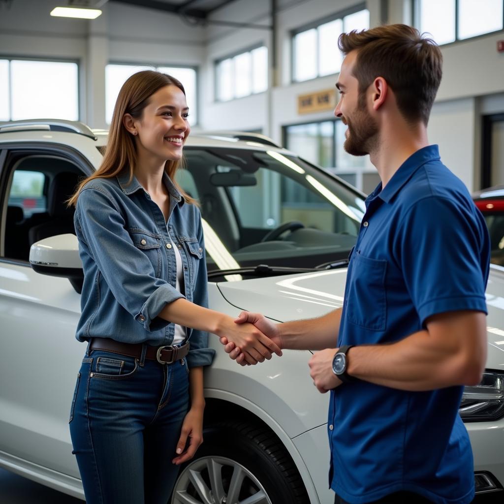 Satisfied customer picking up their car from a service garage near Horncastle