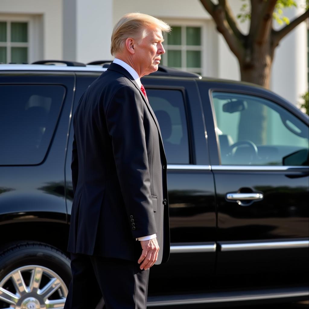 Secret Service Agent Near a Black Car: Maintaining Security and Vigilance