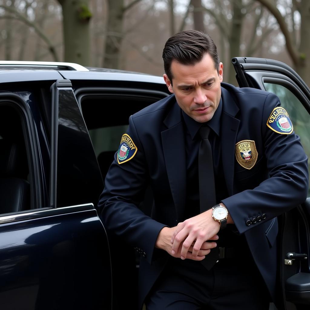 Secret Service Agent Holding Car Door with Two Hands