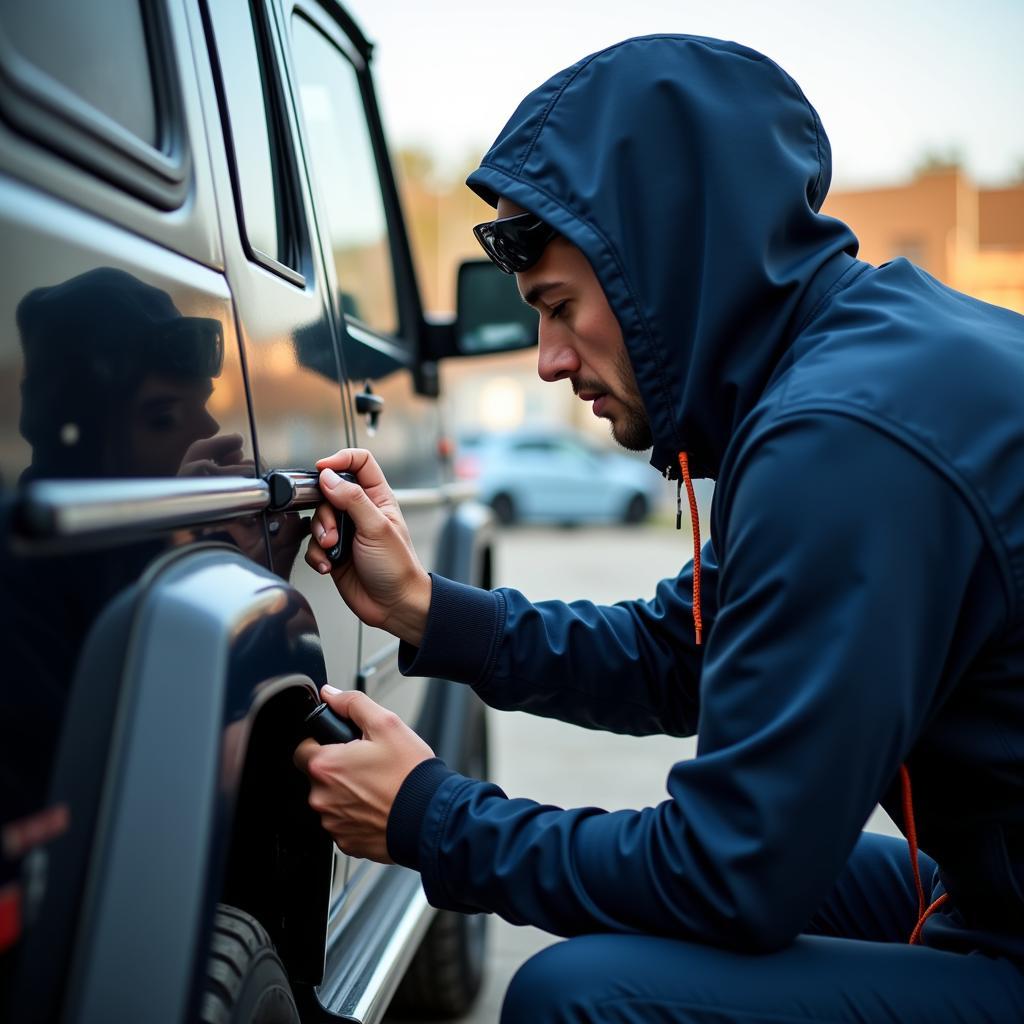 Security Consultant Assessing Vehicle Vulnerabilities