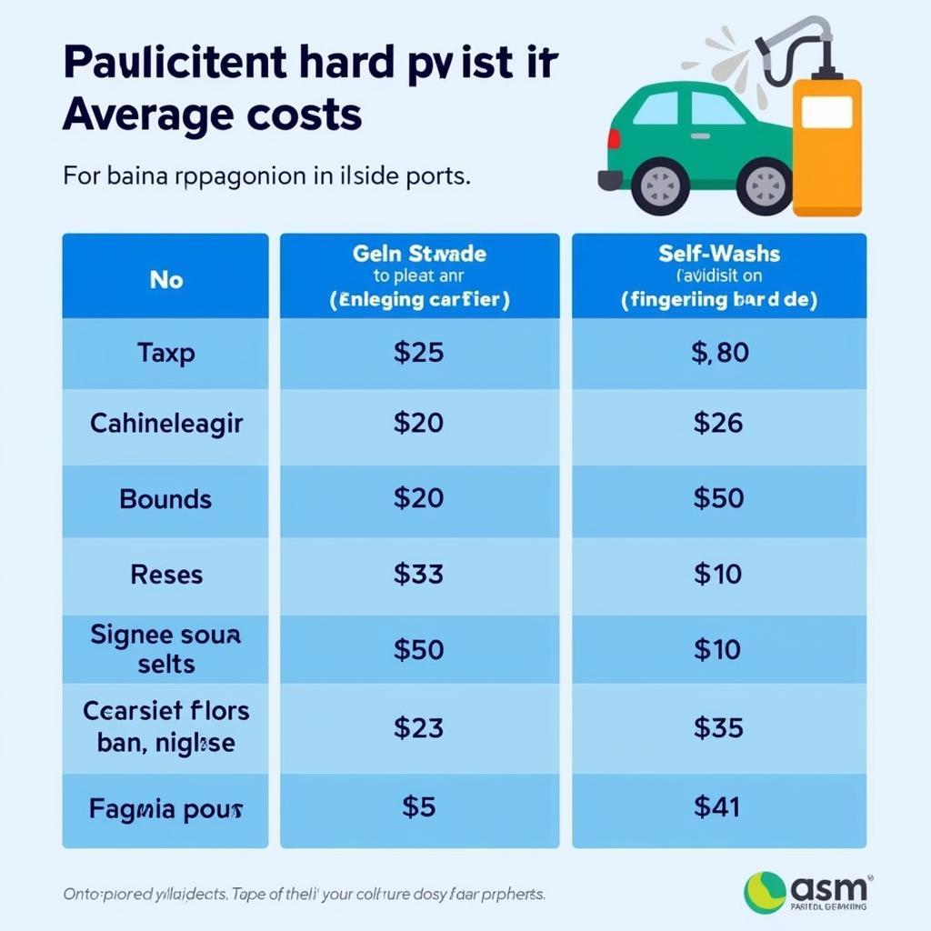 Comparison of costs between self-service car wash, automatic car wash, and professional detailing.