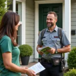 Salesman talking to homeowner about lawn care services