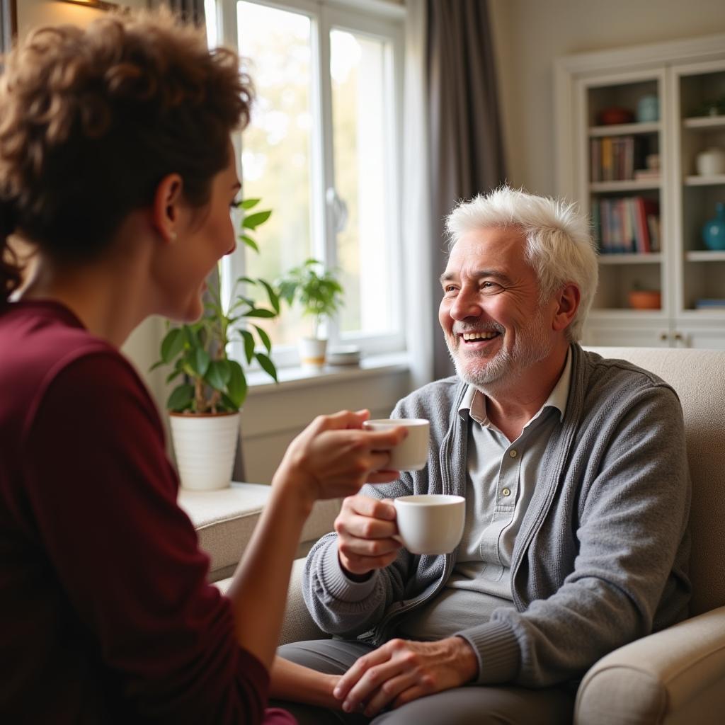 Senior receiving compassionate care from a companion at home