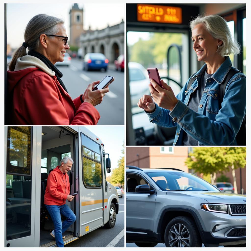 Various transportation options for seniors including ride-sharing and public transport