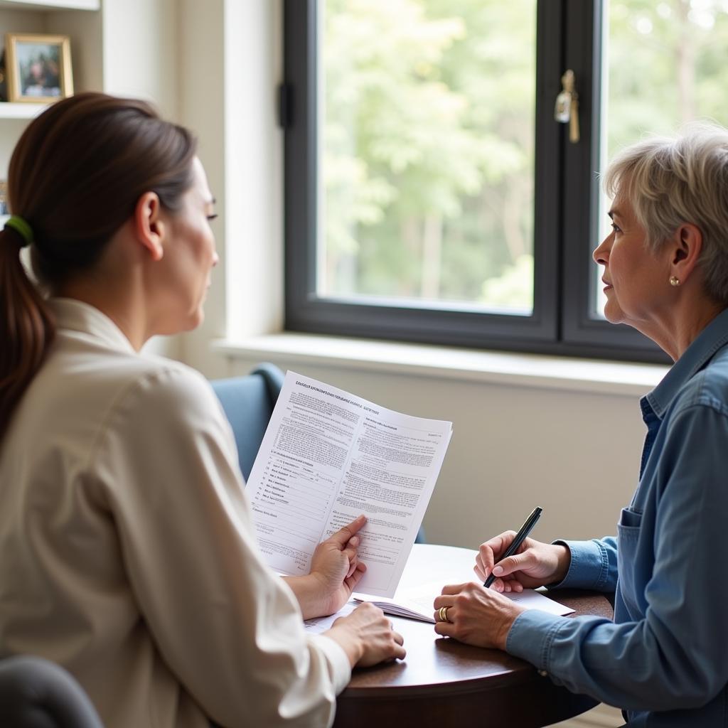 Senior Woman Discussing Home Care Options with Advisor