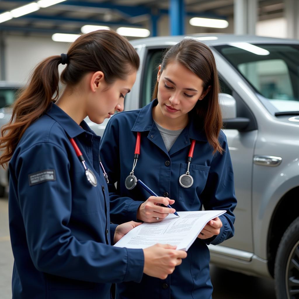 Service Advisor Reviewing Repair Order with Technician