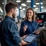 Service Advisor Using Tablet for Customer Check-in