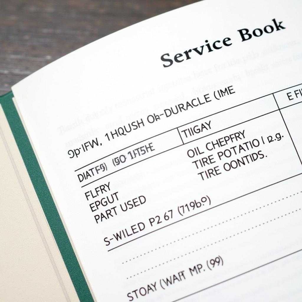 Example of a Service Book Entry