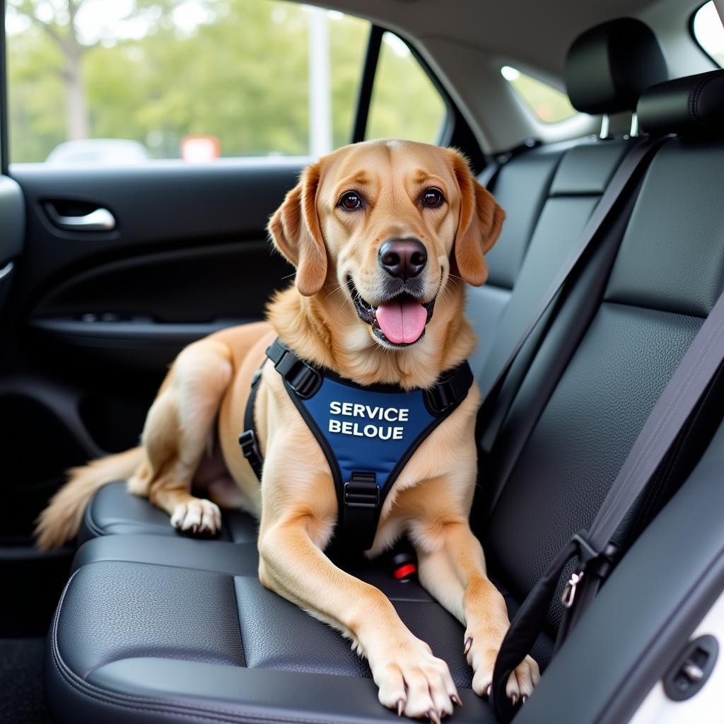 Service Dog Traveling Safely in a Car