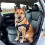 Service Dog Sitting Calmly in the Backseat of a Rental Car