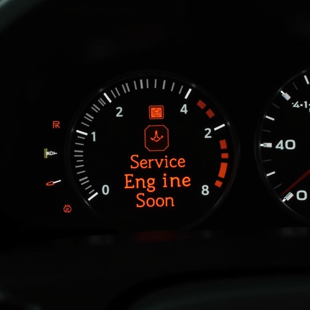 Service Engine Soon Light Illuminated on Car Dashboard